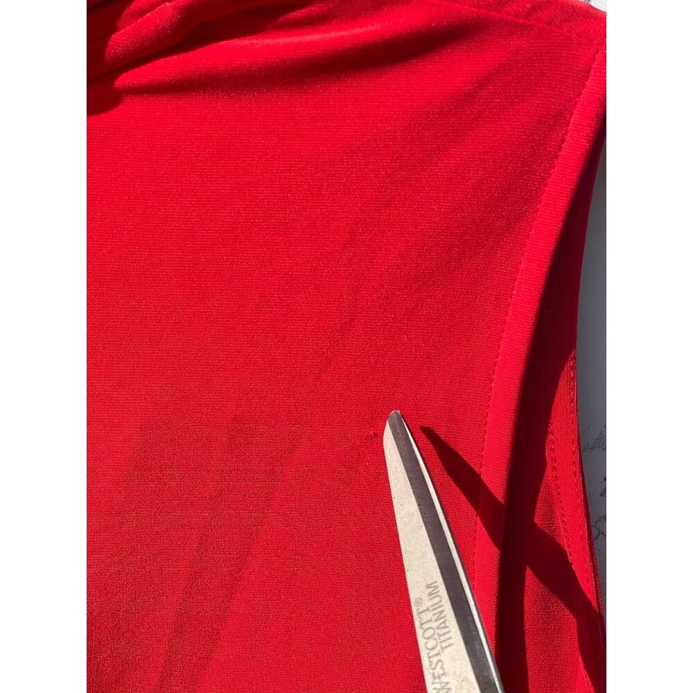 Anne Klein Red Sleeveless V-Neck Womens Top With Draped Collar Sz OX Flaws - Picture 6 of 11